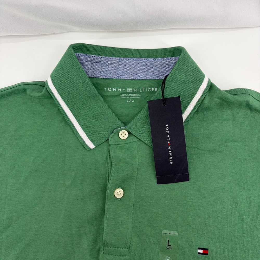 Tommy Hilfiger Mens Green Tipped Polo Shirt XM03526 Large NWT